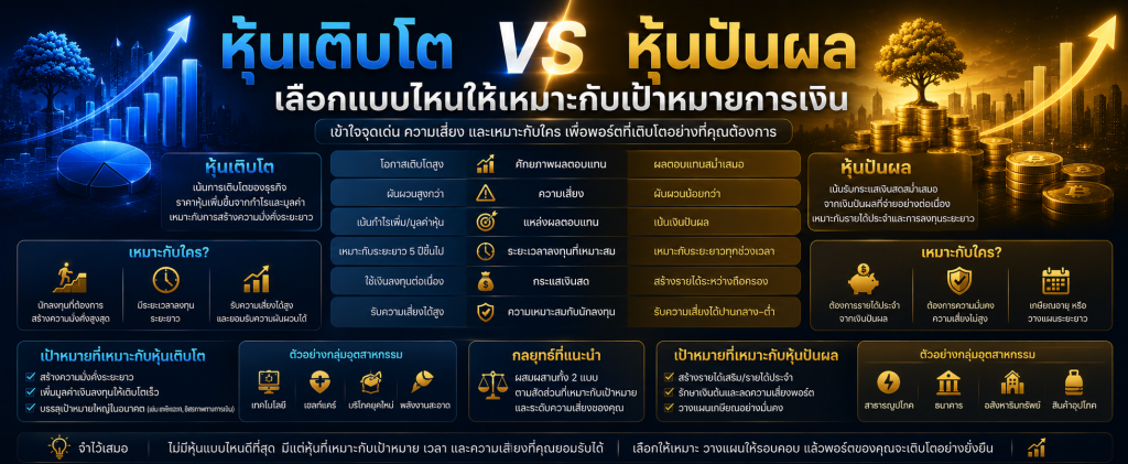 หุ้นเติบโต vs หุ้นปันผล